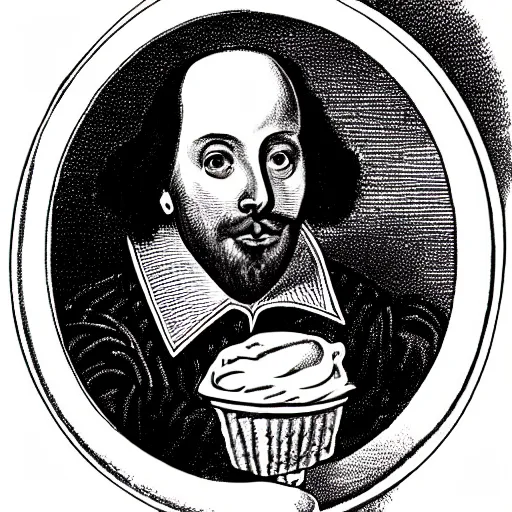 Image similar to william shakespeare enjoying a comically huge bowl of ice cream
