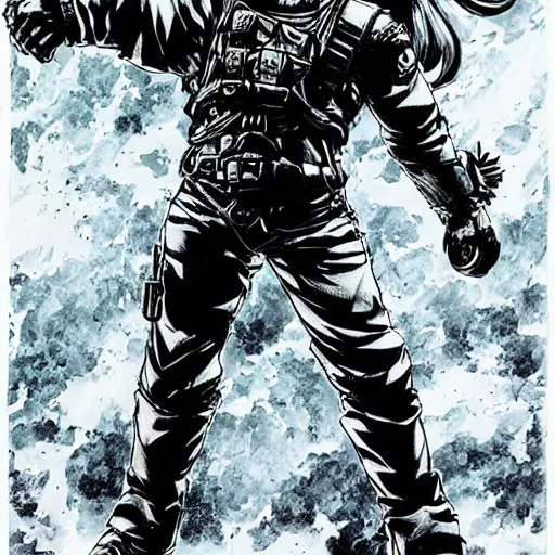 Image similar to Joseph Joestar stands on the moon, manga art, Yoji Shinkawa, Ink style