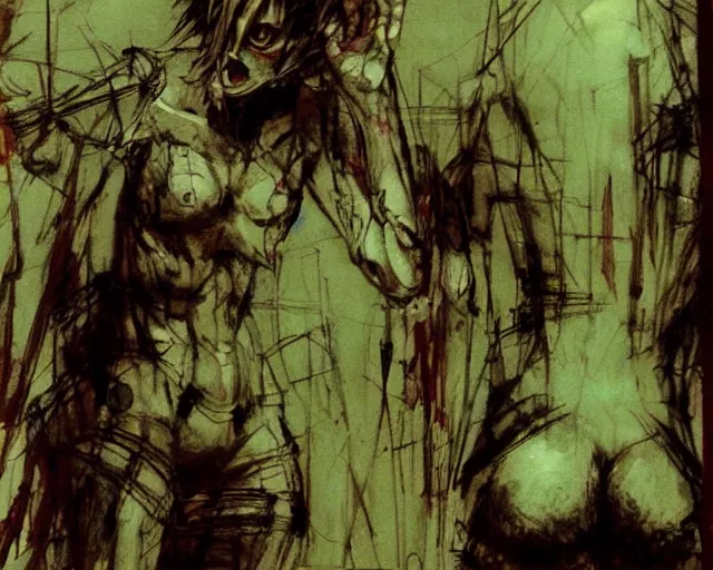 Prompt: Silent Hill concept art by Yoji Shinkawa, creepy, flesh, rust