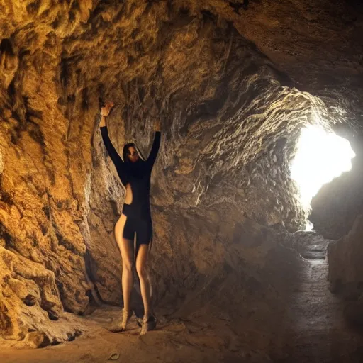 Prompt: beautiful spider girl in a cave