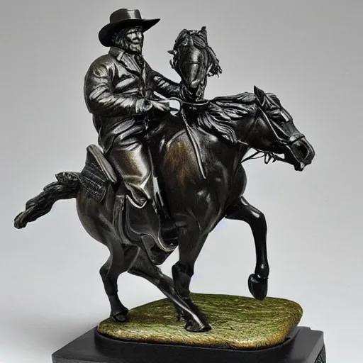 Image similar to bob ross riding horse remington sculpture