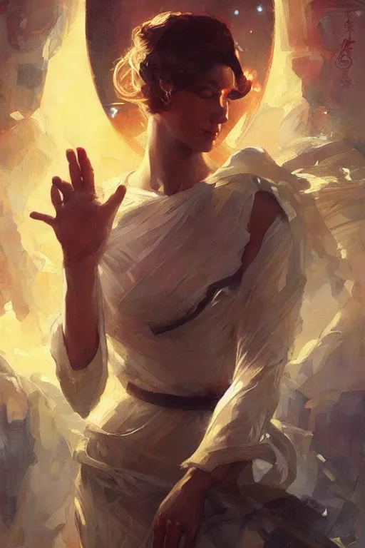 Prompt: space, buddhism, taoism, futurism, painting by greg rutkowski, j. c. leyendecker, artgerm