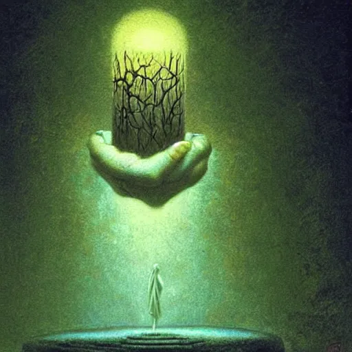 Prompt: Dream potion, inner light. Concept art. Beksinski