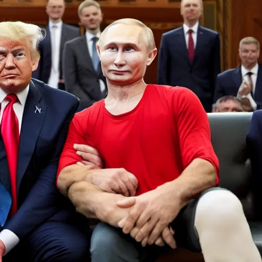 Image similar to trump sitting on putin's lap