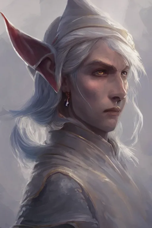 Prompt: dungeons and dragons elf cleric character closeup side profile portrait, dramatic light, dungeon background, 2 0 0 mm focal length, painted by stanley lau, painted by greg rutkowski, painted by stanley artgerm, digital art, trending on artstation