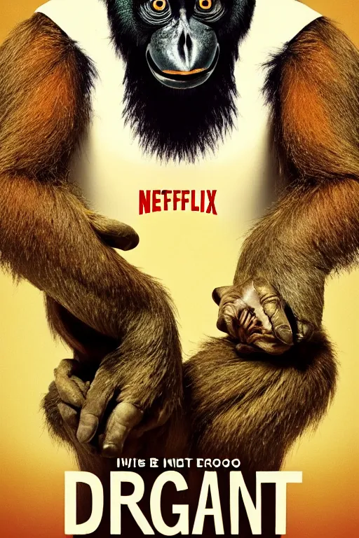 Prompt: poster for an australian netflix drongo show called drongo, orang utan, tv show drongo poster