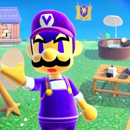 Image similar to waluigi in animal crossing new horizons, highly detailed, extremely high quality, hd, 4 k, 8 k, canon 3 0 0 mm, professional photographer, 4 0 mp, lifelike, top - rated, award winning, realistic, detailed lighting, detailed shadows, sharp, no blur, edited, corrected, trending