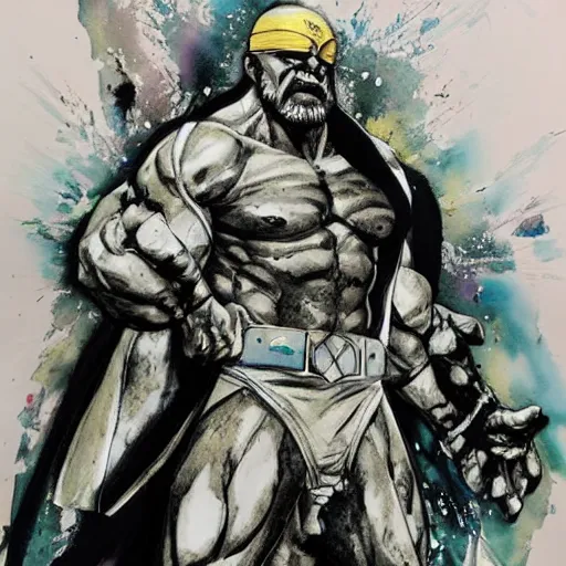 Image similar to Hulk Hogan as the pope, drawn by Yoji Shinkawa, water color