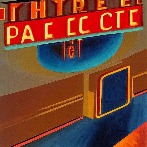 Image similar to art deco movie theater palace, dramatic light, painting by charles sheeler