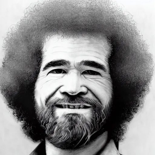 Image similar to close up face male portrait of Bob Ross.