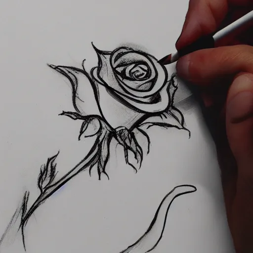 Image similar to concept art of a finger touching a rose, sketch, drawing, clear image,