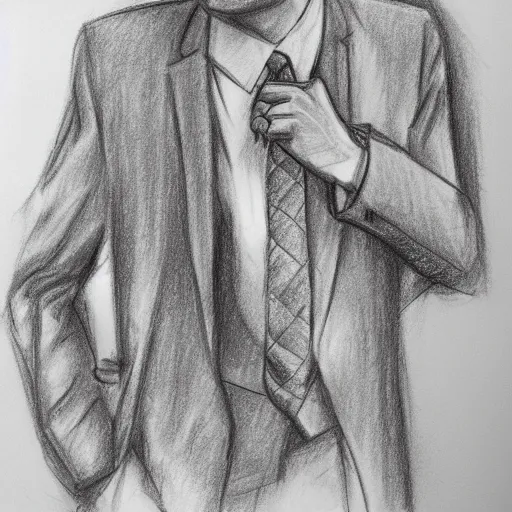 Image similar to a drawn man in jacket stand in sity. pencil sketch.
