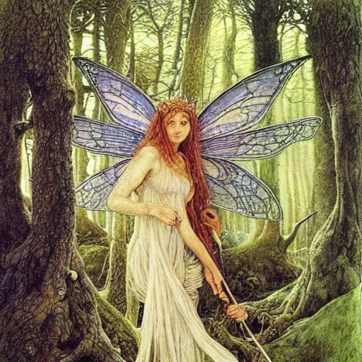 Image similar to fairy of the forgotten wood. highly detailed, hyper detailed, art by alan lee