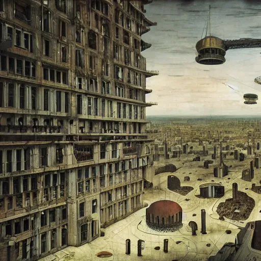 Prompt: sci fi containment building in a city, architecture detailed illustration surrealism by dariusz klimczak pieter bruegel