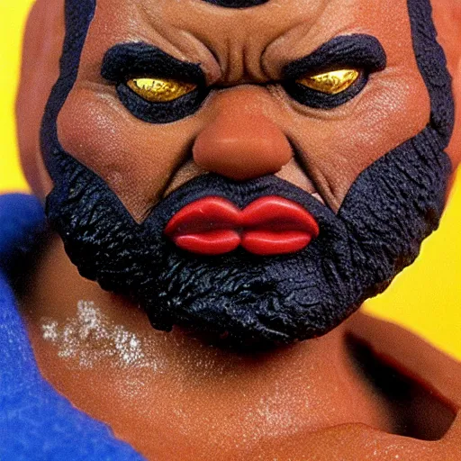 Image similar to mr. t action figure melting in acid, detailed facial expressions, 1 9 8 0 s aesthetic