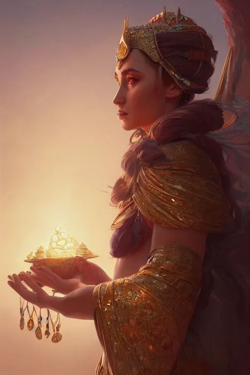 Prompt: goddess of the ottoman twilight, highly detailed, digital painting, artstation, concept art, smooth, sharp focus, illustration, unreal engine 5, 8 k, art by artgerm and greg rutkowski and edgar maxence