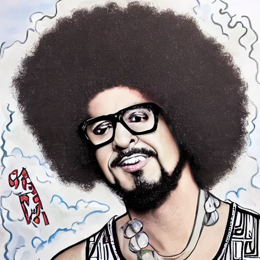 Prompt: Redfoo with a big afro! in the style of Diego Rivera