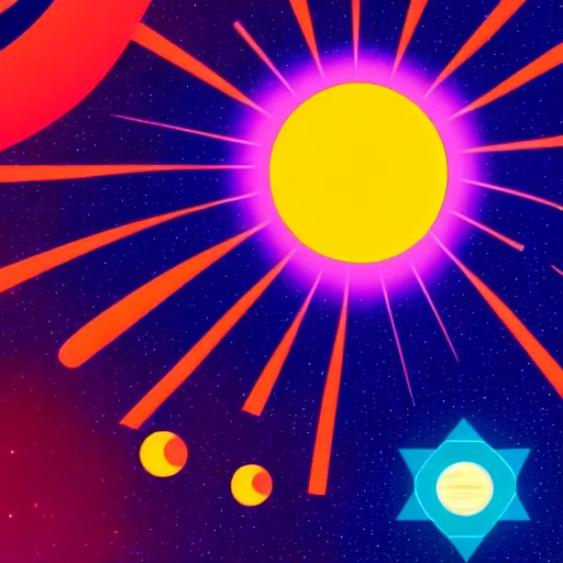 Prompt: cinematic view of sun on space, style by kurzgesagt