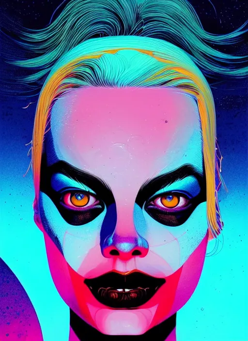 Prompt: symmetry!! stunning portrait of margot robbie harley quinn, by victo ngai, kilian eng vibrant colors, dynamic lighting, digital art, winning award masterpiece, fantastically beautiful, illustration, aestheticly inspired by beksinski and dan mumford, upscale with simon stalenhag work, artstation, 8 k