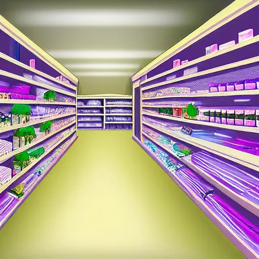 Prompt: freezer aisle of a store, digital art, surreal, ethereal