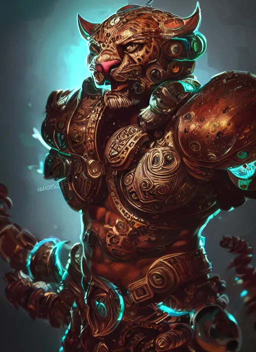 Image similar to a highly detailed illustration of cyber aztec jaguar warrior, intricate, elegant, highly detailed, centered, digital painting, artstation, concept art, smooth, sharp focus, league of legends concept art, wlop.