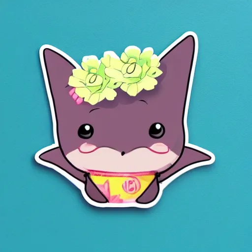 Prompt: cute bat in a flower crown, sticker