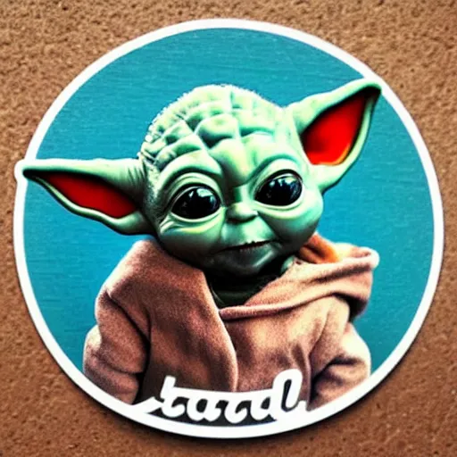 Image similar to cute sticker of baby yoda driving an old truck