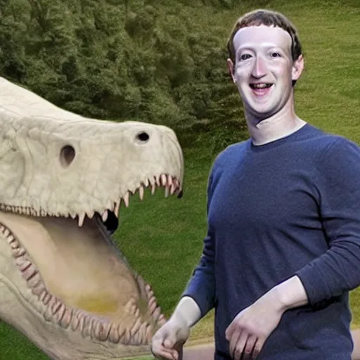 Image similar to mark zuckerberg with a dinosaur body