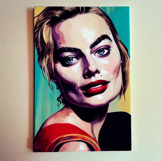 Image similar to portrait of margot robbie, artwork by sandra chevrier