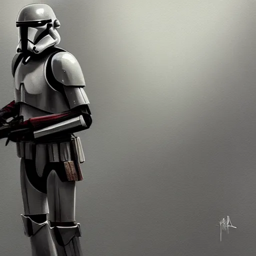 Image similar to extremely long shot of an imperial stormtrooper walking, concept art by Doug Chiang cinematic, realistic painting, high definition, concept art, the Mandalorian concept art style