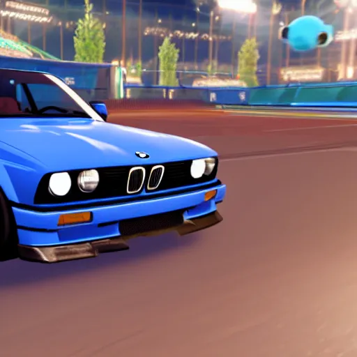 Prompt: a blue bmw e30 in the video game rocket league, rendered in unreal engine