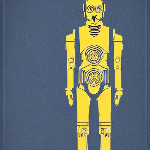 Image similar to technical blueprint of C3PO, Digital art