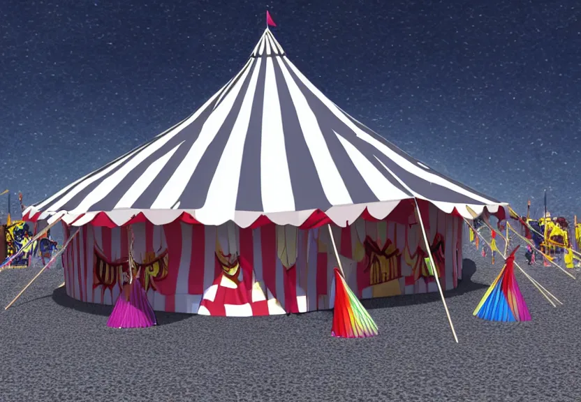 Image similar to a circus tent in an evil carnival in the style of tim burton