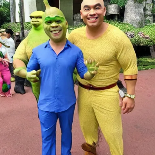 Prompt: wally bayola as shrek with formal clothes