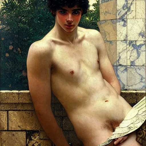 Prompt: portrait of 19 year old Antinous in ancient Greece, (SFW) safe for work, photo realistic illustration by greg rutkowski, thomas kindkade, alphonse mucha, loish, norman rockwell