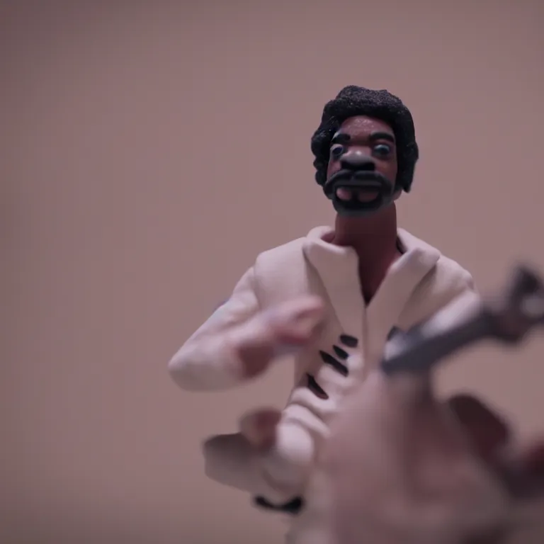 Prompt: a cinematic film still of a claymation stop motion film starring andre 3 0 0 0 hay ya music video, shallow depth of field, 8 0 mm, f 1. 8