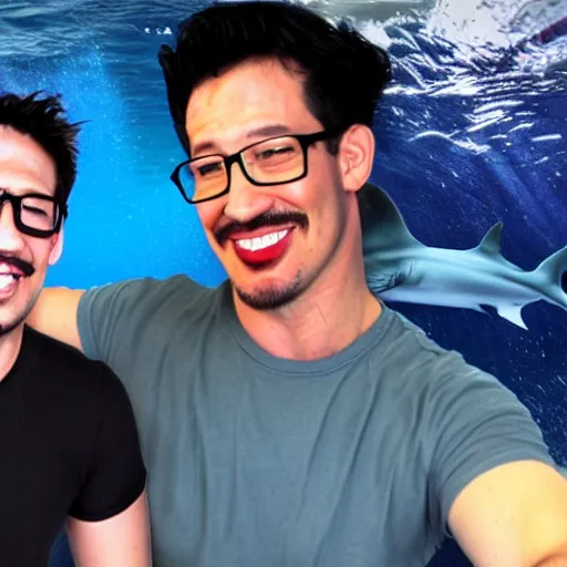 Image similar to a shark with the face of markiplier