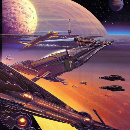 Image similar to science - fiction novel cover art by peter elson, syd mead, detailed, cinematic,