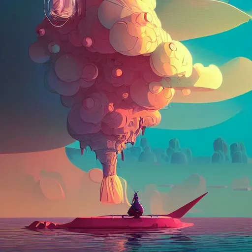 Image similar to steven universe, colourful breathtakingly weird beautiful powerful magical wonderfully majestic beautifully quirky incredibly cool character by michael whelan, moebius, beeple, dan mcpharlin, pascal blanche, symmetrical, serene expression, magical stormy reflections, smoke on water, sat down, 8 k artstation