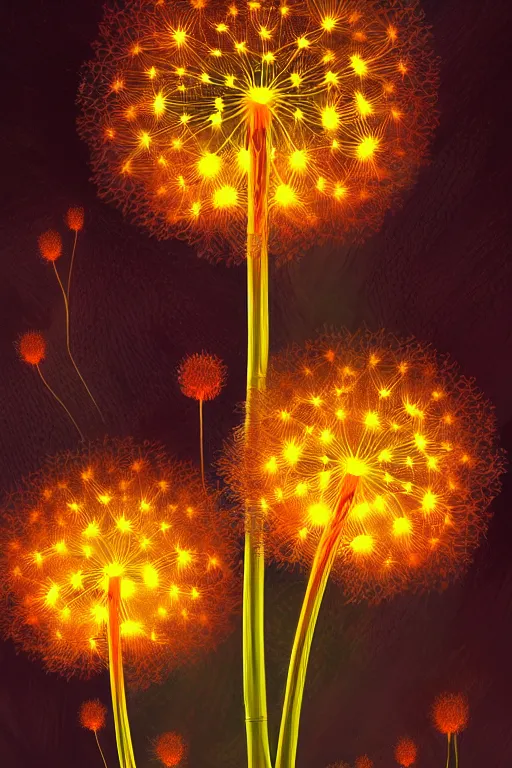 Image similar to glowing dandelion plant monster, amber eyes, highly detailed, digital art, sharp focus, ambient lighting, autumn, trending on art station, anime art style