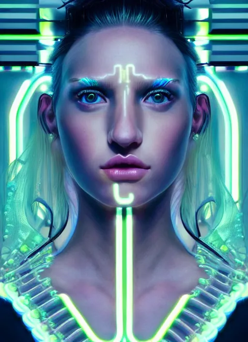 Prompt: a highly detailed photo of very intricate female face full body portrait, futurism, rococo cyber neon lighting, detailed futuristic fibonacci jewelry, profile posing, hyper photorealistic, crispy quality, digital photography, trending in pinterest, cinematic, 4 k ultra hd, art by pascal blanche, art by greg rutkowski, art by artgerm,