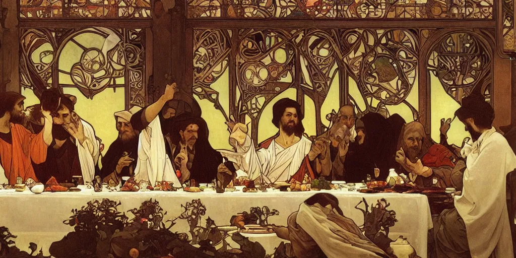 Image similar to the last supper,Alphonse Maria Mucha