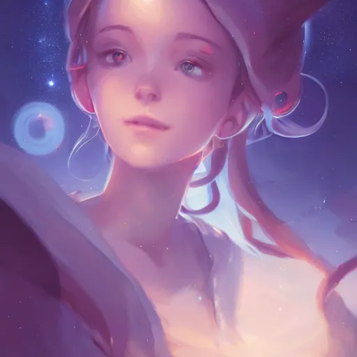Prompt: beautiful portrait of a camera floating among stars, character design by charlie bowater, ross tran, artgerm, and makoto shinkai, highly detailed, soft lighting