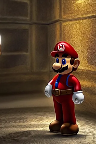 Image similar to “ very very intricate photorealistic photo of a realistic human version of super mario in an episode of game of thrones, photo is in focus with detailed atmospheric lighting, award - winning details ”