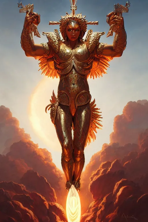 Image similar to apollo humanoid god of the sun, highly detailed, d & d, fantasy, highly detailed, digital painting, trending on artstation, concept art, sharp focus, illustration, art by artgerm and greg rutkowski and magali villeneuve