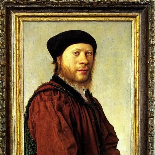 Prompt: portrait of nir levi, oil painting by jan van eyck, northern renaissance art, oil on canvas, wet - on - wet technique, realistic, expressive emotions, intricate textures, illusionistic detail