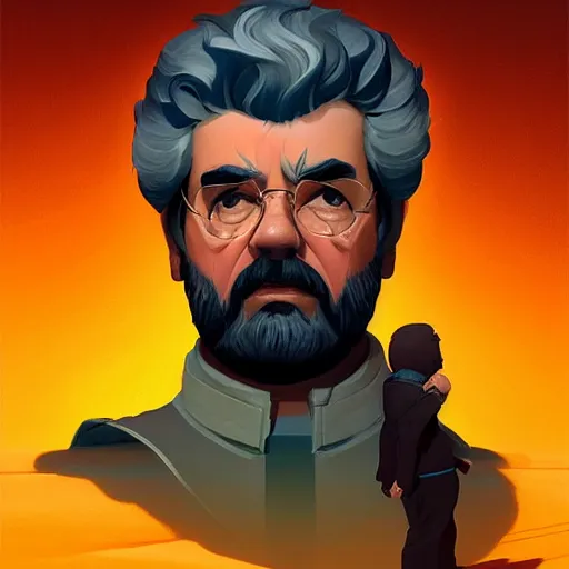 Image similar to face icon stylized minimalist george lucas, loftis, cory behance hd by jesper ejsing, by rhads, makoto shinkai and lois van baarle, ilya kuvshinov, rossdraws global illumination