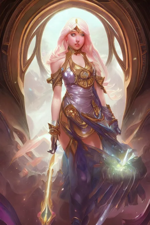 Prompt: portrait of lux from league of legends, wielding light magic, photorealistic fantasy castle city, full body, powerful, fantasy, intricate, elegant, highly detailed, digital painting, artstation, concept art, sharp focus, illustration, art by artgerm and greg rutkowski and alphonse mucha