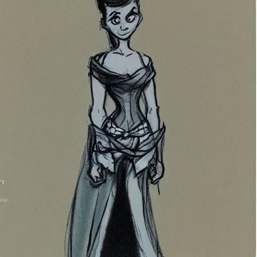 Image similar to milt kahl sketch of princess padme from star wars episode 3