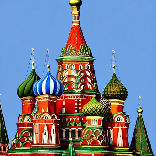 Prompt: St.Basils Church in Moscow as Dragon nest, digital art